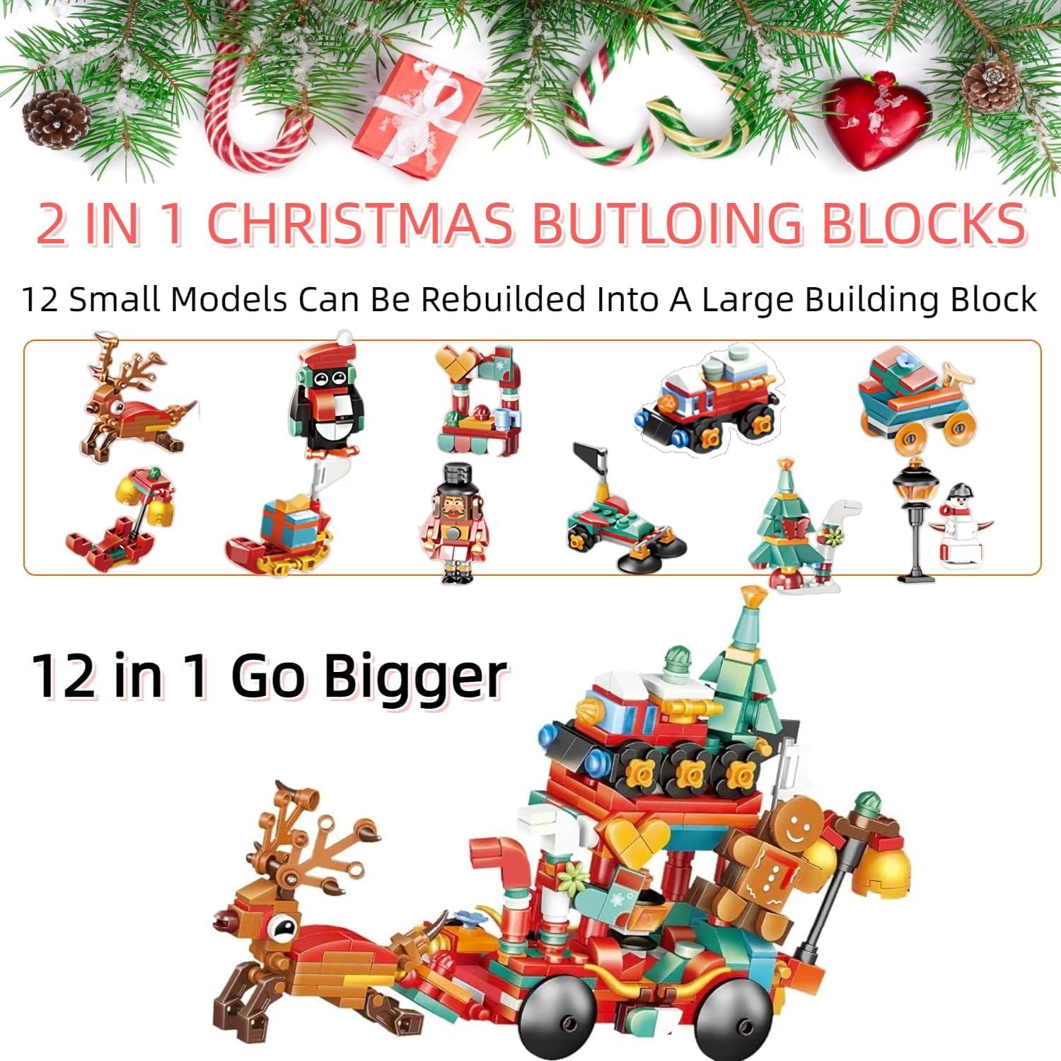Adventskalender 2024 Weihnachts Bausteine 24 Schachteln Weihnachts-Countdown Adventskalender