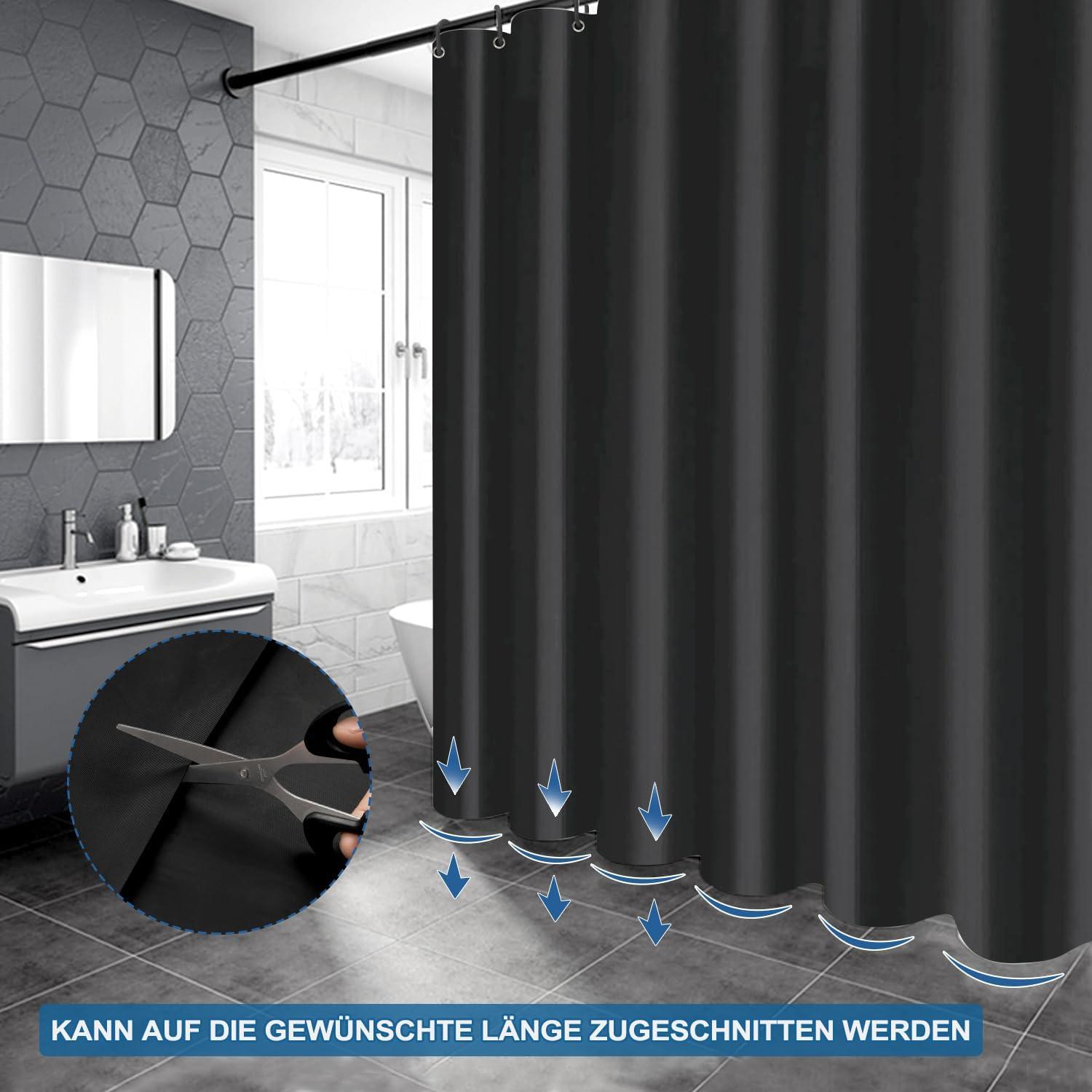 Funria Duschvorhang Schwarz 120x200cm Anti-Schimmel Wasserdicht