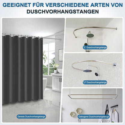 Funria Duschvorhang Schwarz 180x200 cm wasserdicht Anti-schimmel 12 Ringe