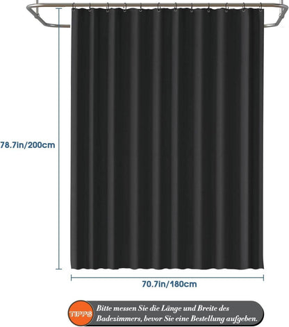 Funria Duschvorhang Schwarz 180x200 cm wasserdicht Anti-schimmel 12 Ringe