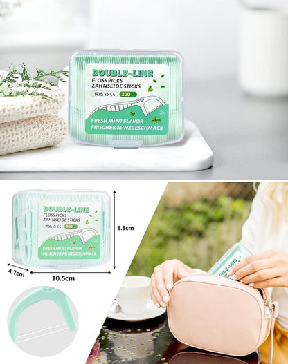 200 Stk. Mint Dental Floss Zahnseide Sticks Zahnstocher Minze Twin-Line
