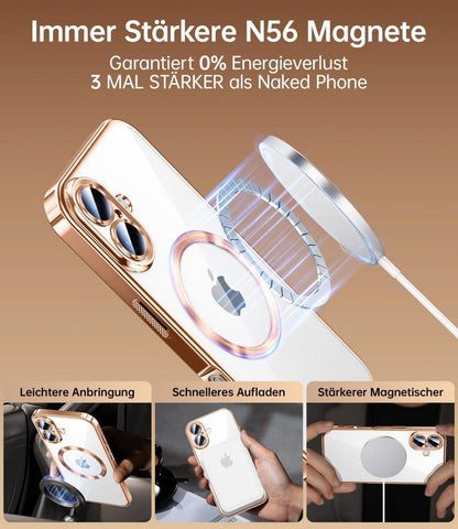 iPhone 16 Magnetische Handyhülle mit Schutzfolie und Militärstandard