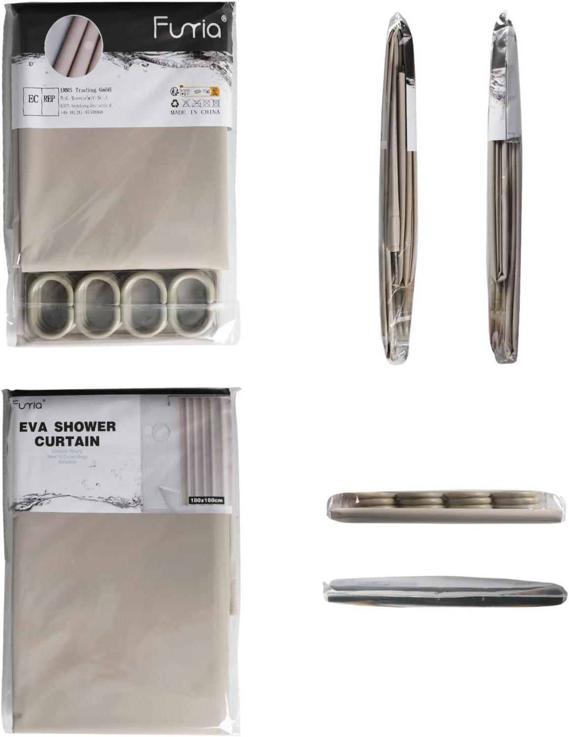Funria Duschvorhang Beige 180x200 cm Anti-schimmel Wasserdicht inkl. 12 Ringe