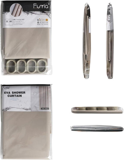 Funria Duschvorhang Beige 180x200 cm Anti-schimmel Wasserdicht inkl. 12 Ringe