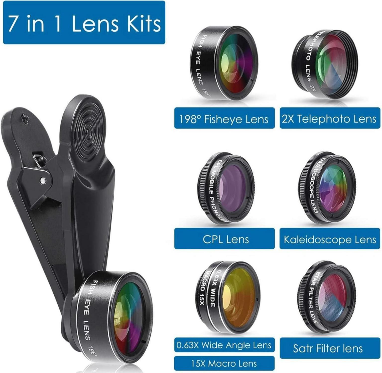 Handy Objektiv Kit 7 in 1 Universal Lens Set Fischaugen Weitwinkel