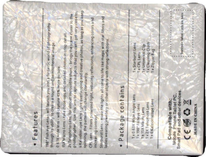 Severnier Handyobjektiv Objektivset 7in1 198° Fischaugenobjektiv 0.63X Weitwinkel 15X Makroobjektiv CPL Starburst Kaleidoskopoptik