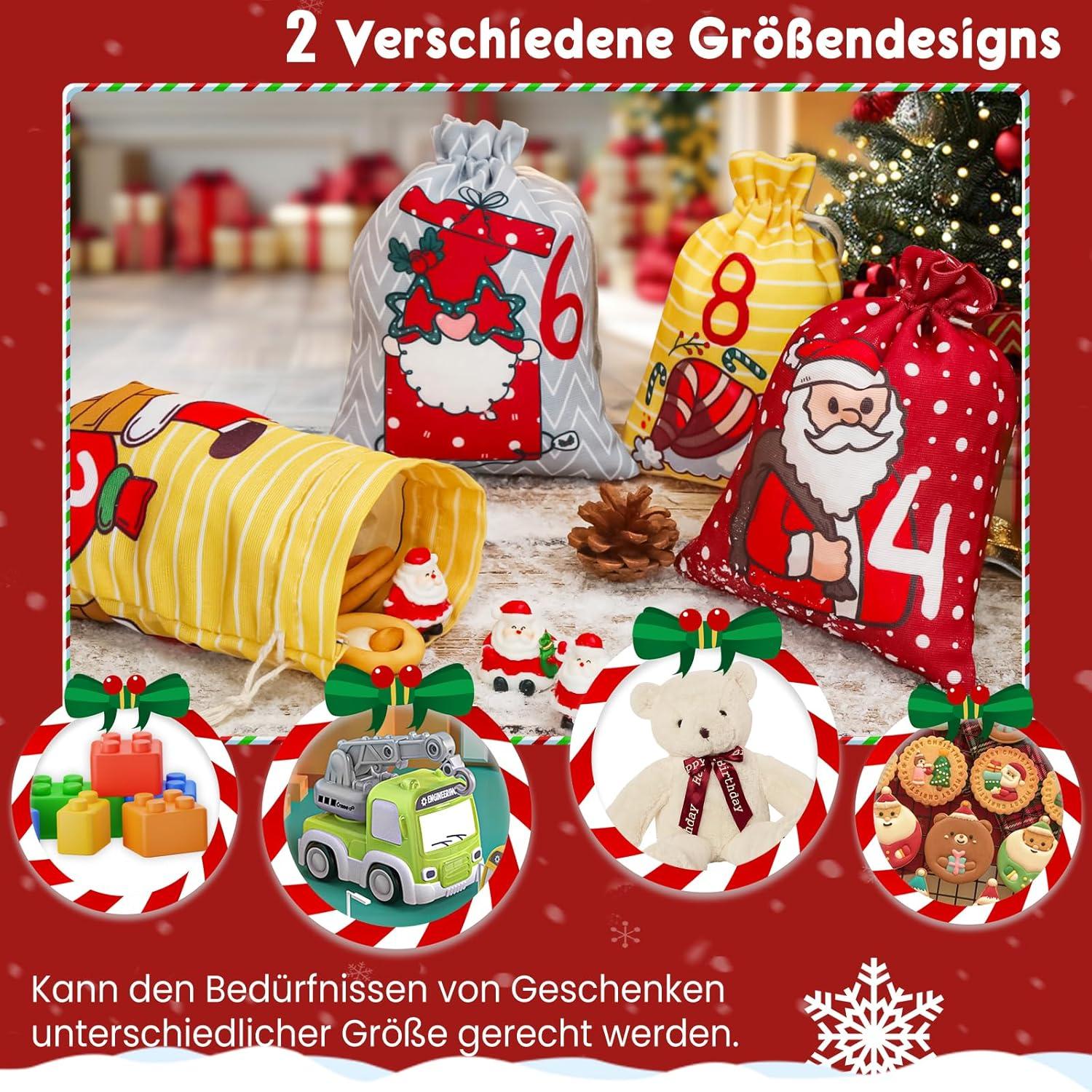 Adventskalender zum Befüllen 24 Weihnachtskalender Säckchen Stoff