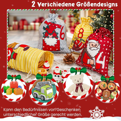 Adventskalender zum Befüllen 24 Weihnachtskalender Säckchen Stoff