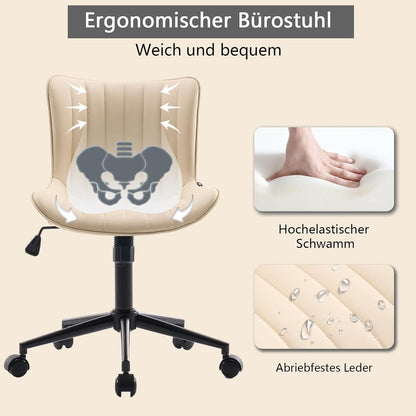 Ergonomischer Bürostuhl PU-Leder Rollen Höhenverstellbar Wippfunktion