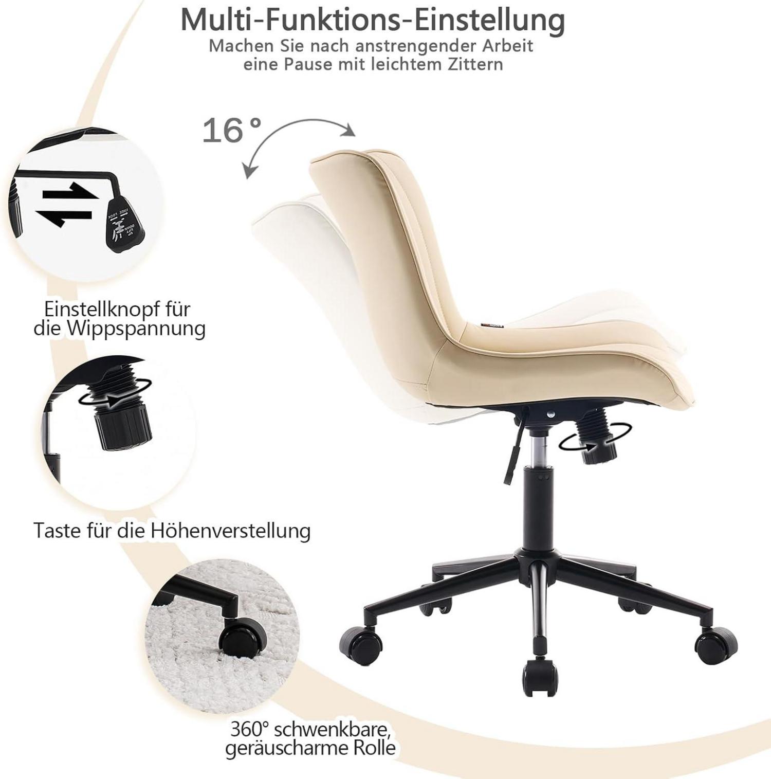 Bürostuhl Ergonomisch Höhenverstellbar PU-Leder Beige
