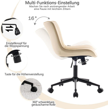 Bürostuhl Ergonomisch Höhenverstellbar PU-Leder Beige
