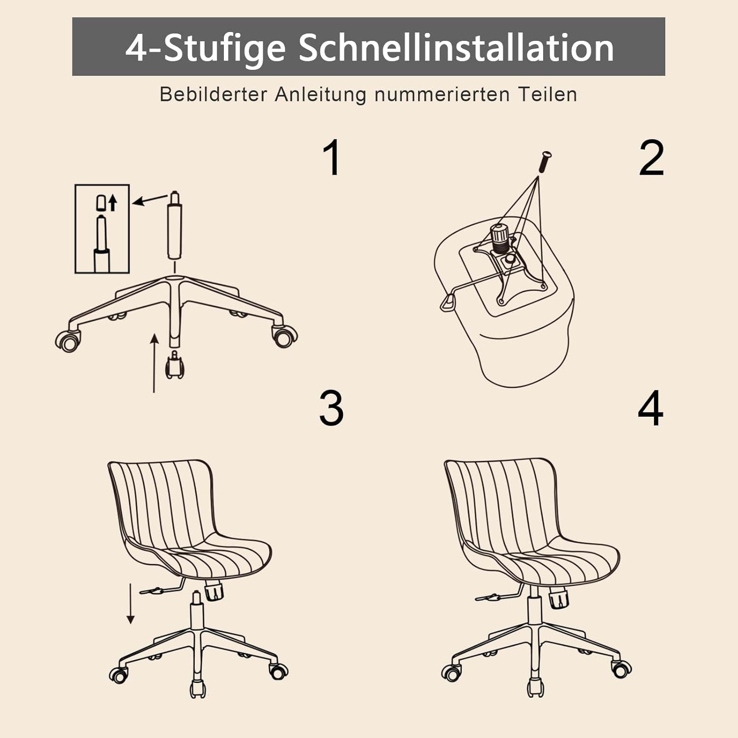 Ergonomischer Bürostuhl Höhenverstellbar PU-Leder Drehstuhl Wippfunktion Beige