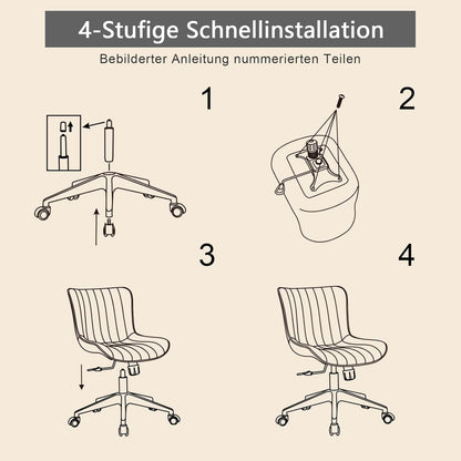Ergonomischer Bürostuhl Höhenverstellbar PU-Leder Drehstuhl Wippfunktion Beige