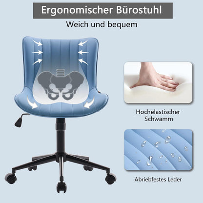 Ergonomischer Bürostuhl Höhenverstellbar PU-Leder Drehstuhl Blau