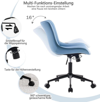 Ergonomischer Bürostuhl PU-Leder Höhenverstellbar Wippfunktion Blau