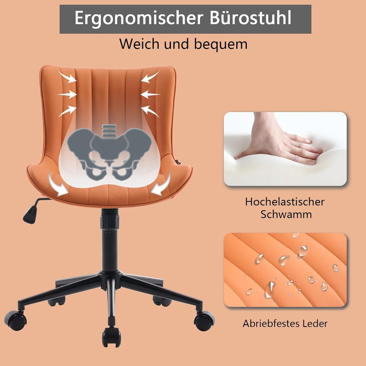 Ergonomischer Bürostuhl 136kg Höhenverstellbar PU-Leder & Rollen