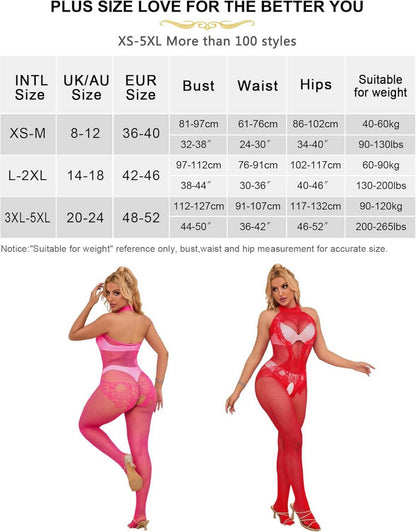 Damen Bodystocking Ouvert Große Größe Reizwäsche Lingerie Catsuit