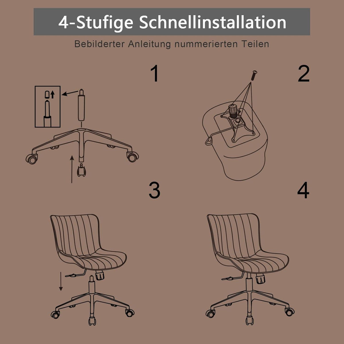Ergonomischer Bürostuhl in Lederoptik, Wippfunktion, 136 kg belastbar, Braun