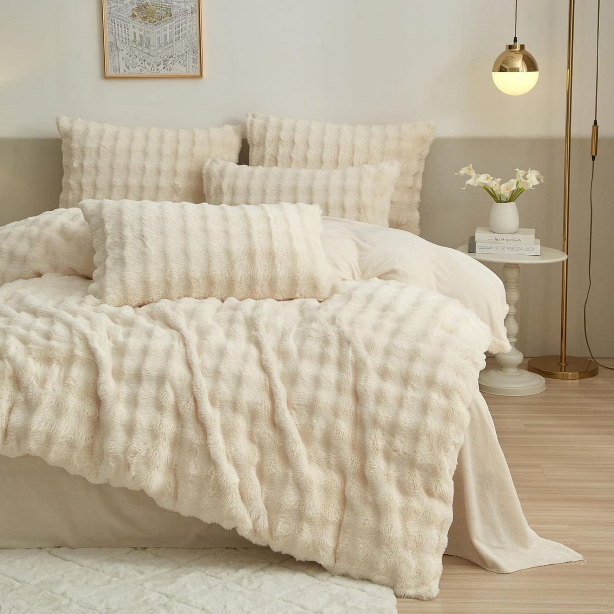 Flauschige Winterbettwäsche 155x220 - 3tlg. Weißes Kuschel-Set
