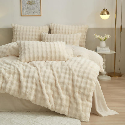 Flauschige Winterbettwäsche 155x220 - 3tlg. Weißes Kuschel-Set
