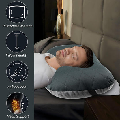 Aufblasbares Camping-Kopfkissen mit Baumwollbezug, Grau