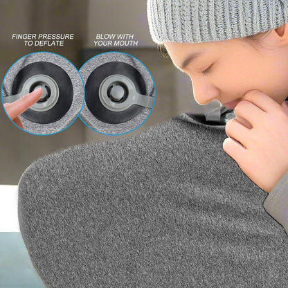 Aufblasbares Camping-Kopfkissen mit Baumwollbezug, Grau