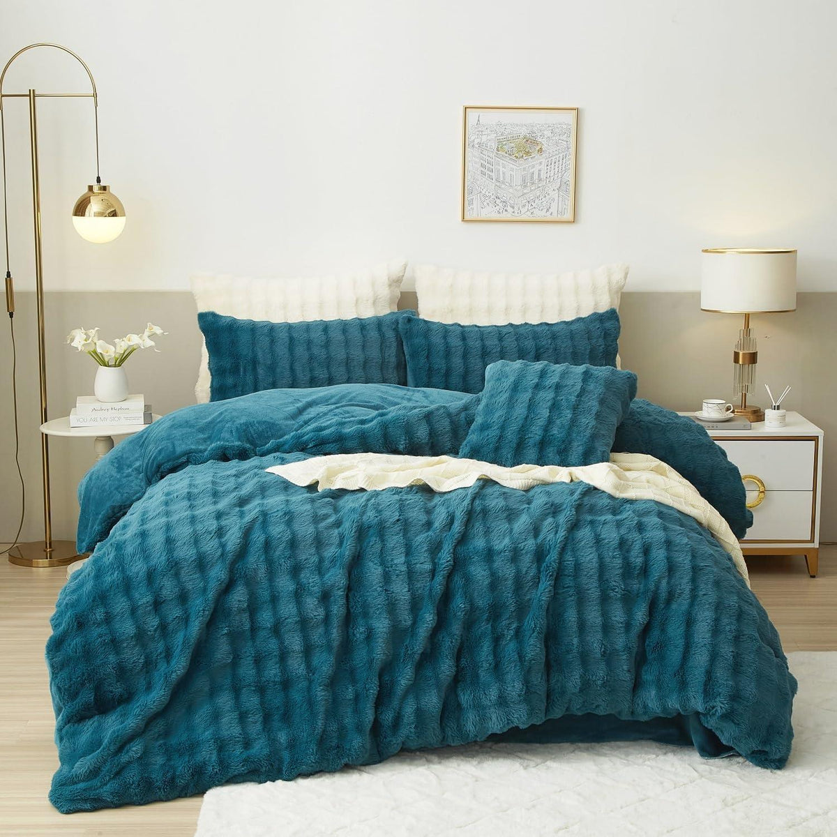 Flauschige Bettwäsche 200x200 cm Petrol Blau – Winterbettwäsche mit Fleece