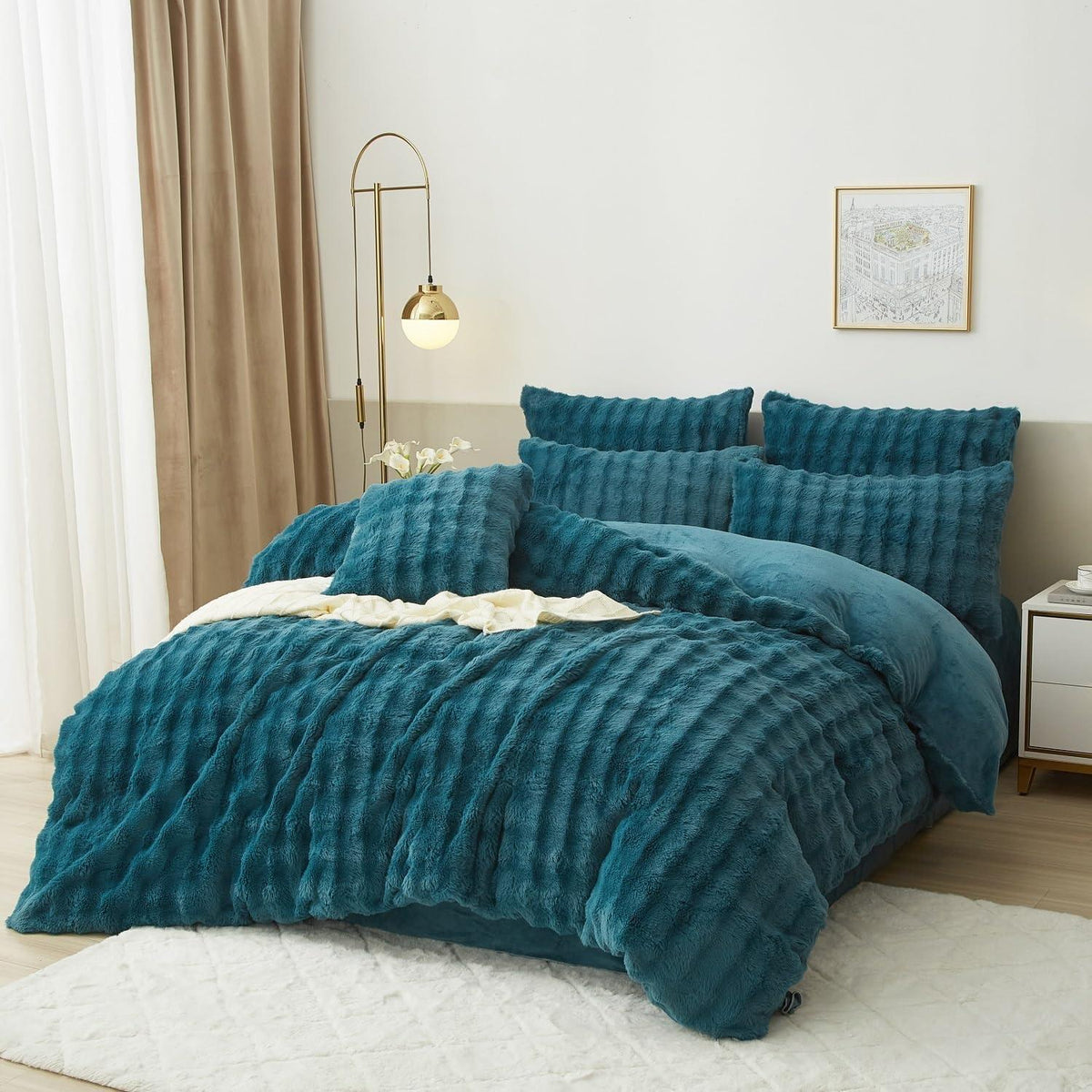 Flauschige Bettwäsche 200x200 cm Petrol Blau – Winterbettwäsche mit Fleece