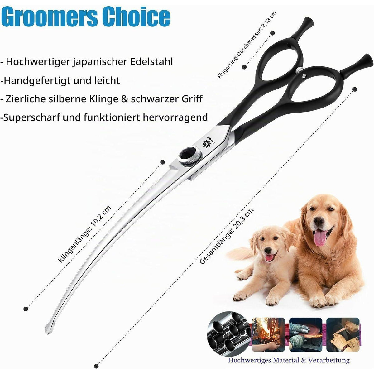 8 Zoll Gebogene Fellschere für Hunde & Katzen – Ergonomisch & Sicher