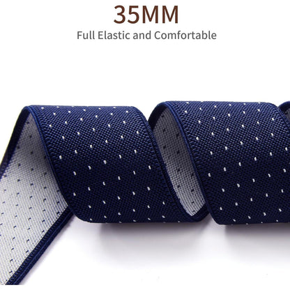 Herren Hosenträger X-Form 3,5cm Marineblau Polka Dot mit 4 Clips