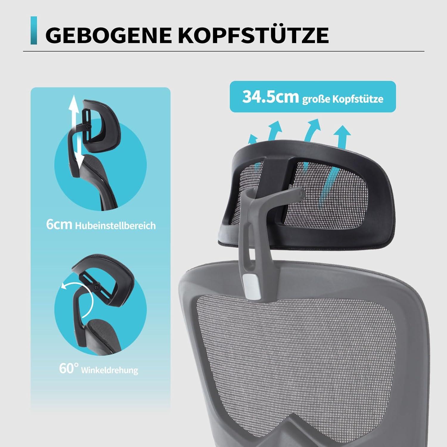 Ergonomischer Bürostuhl 200KG mit 3D Armlehne Schwarz Mesh