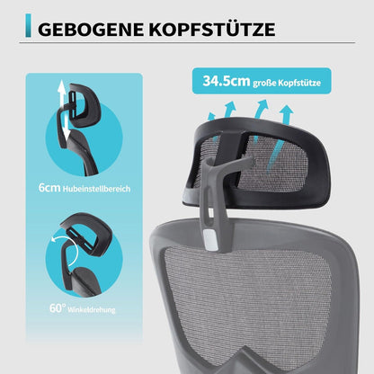 Ergonomischer Bürostuhl 200KG mit 3D Armlehne Schwarz Mesh