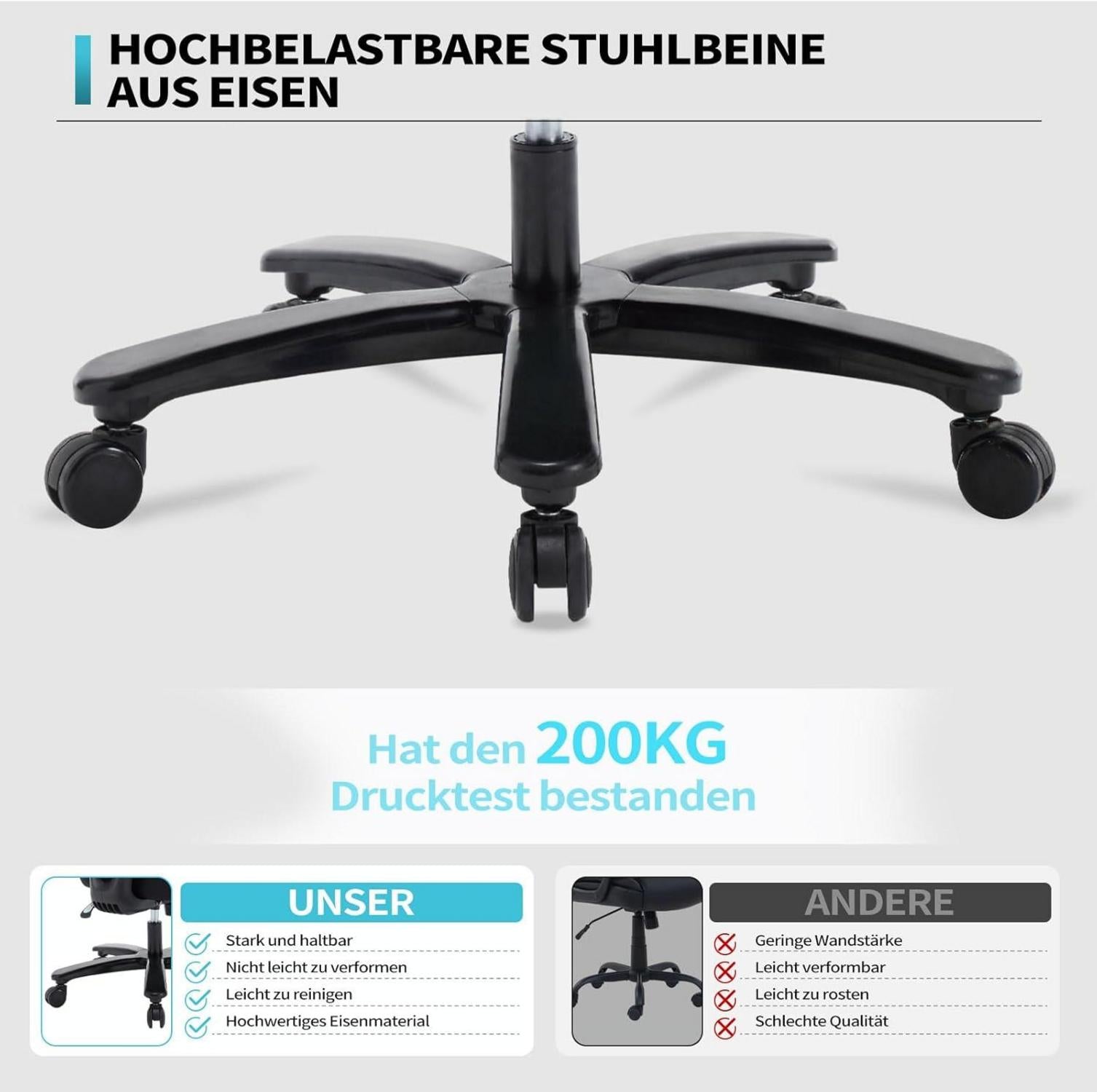 Bürostuhl 200KG Ergonomisch 3D Verstellbar Mesh Schwarz