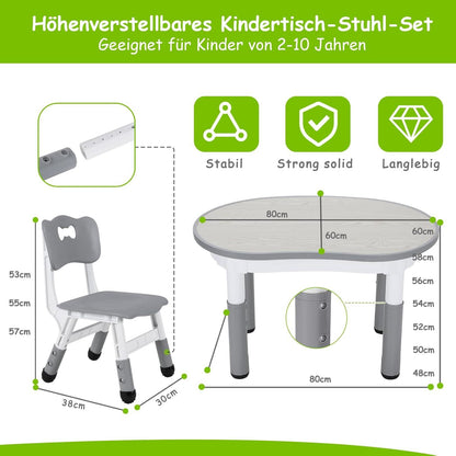 Kindertisch mit Stühlen Höhenverstellbar Plastik Grau