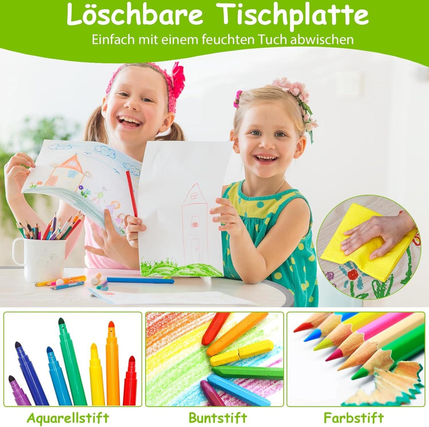 Kinder Schreibtisch mit Stuhl Set höhenverstellbar Grau