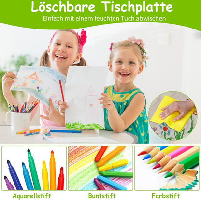 Kinder Schreibtisch mit Stuhl Set höhenverstellbar Grau