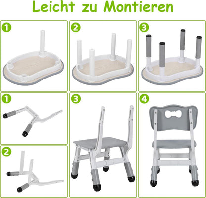 Kindertisch mit 2 Stühlen Höhenverstellbar Plastik Grau