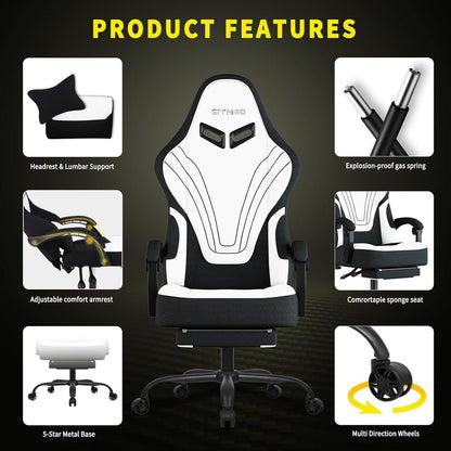 Ergonomischer Gaming Stuhl mit Massage Lendenwirbelstütze und Fußstütze