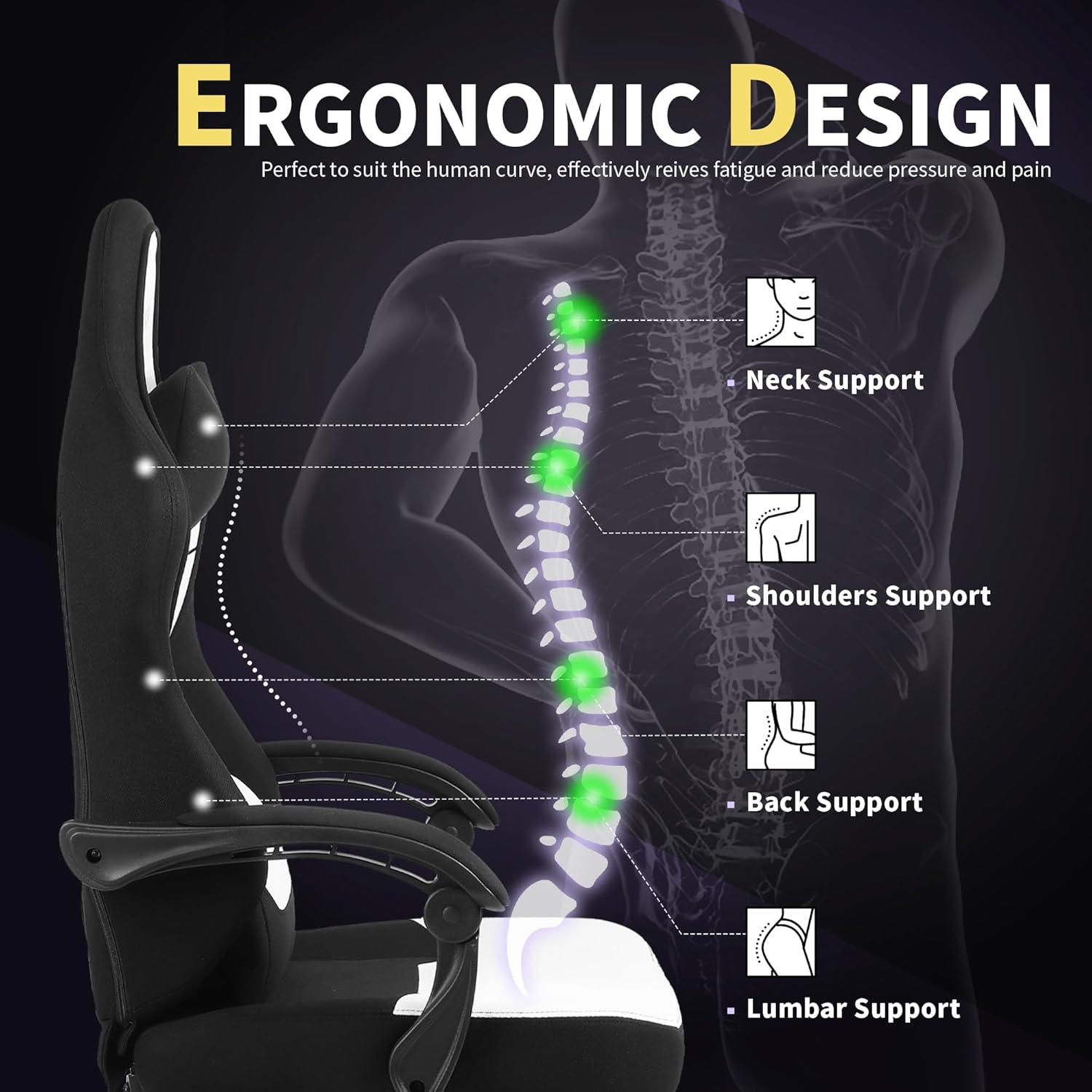 Ergonomischer Gaming Stuhl mit Fußstütze und Massage