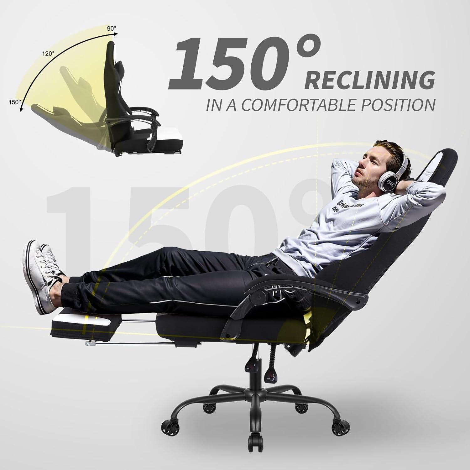 Ergonomischer Gaming Stuhl mit Massage Lendenwirbelstütze und