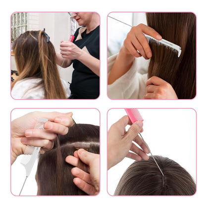 2er Set Stielkamm Friseur Toupierkamm Weiß Rosa ergonomisch