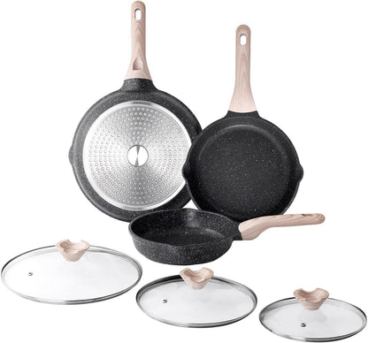 3-teiliges Bratpfannen-Set mit Deckel, Granit Beschichtung, Induktion
