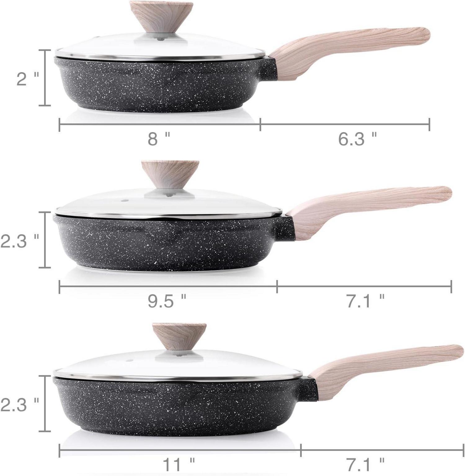 3-teiliges Bratpfannen-Set mit Deckel 20/24/28 cm, Granit