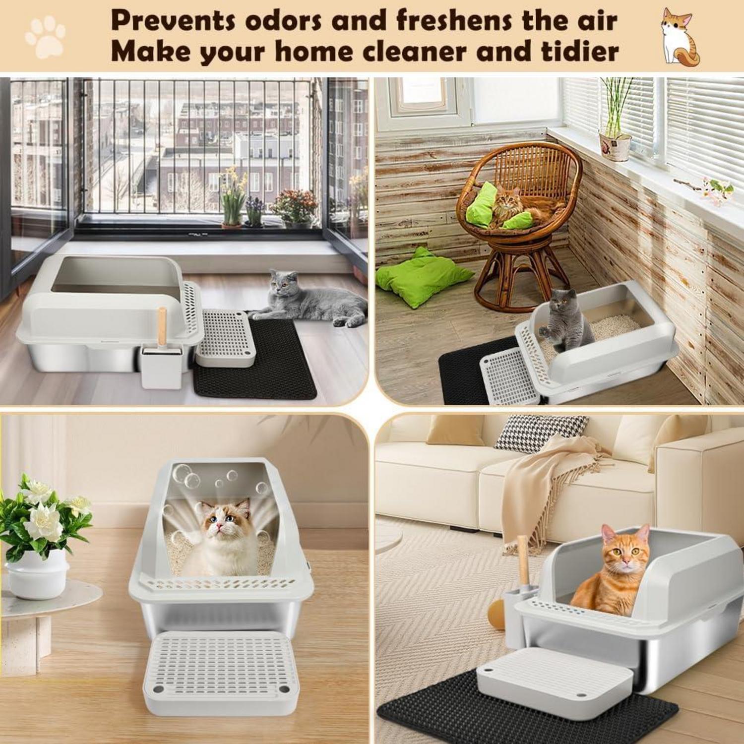Vivifying Edelstahl Katzenklo XL Geruchsresistent mit Pedal 55x35x30cm