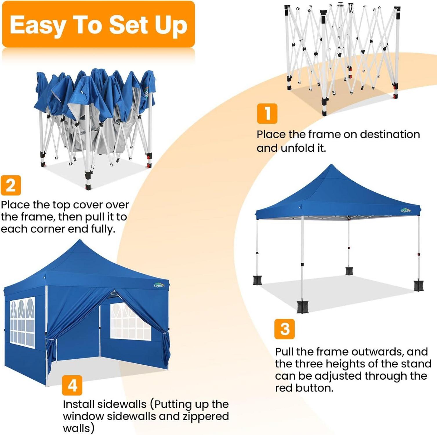 Faltpavillon 3x3 Wasserdicht Stabil mit 4 Seitenwänden Sandsack Blau UV-Schutz