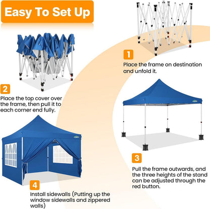 Faltpavillon 3x3 Wasserdicht Stabil mit 4 Seitenwänden Sandsack Blau UV-Schutz