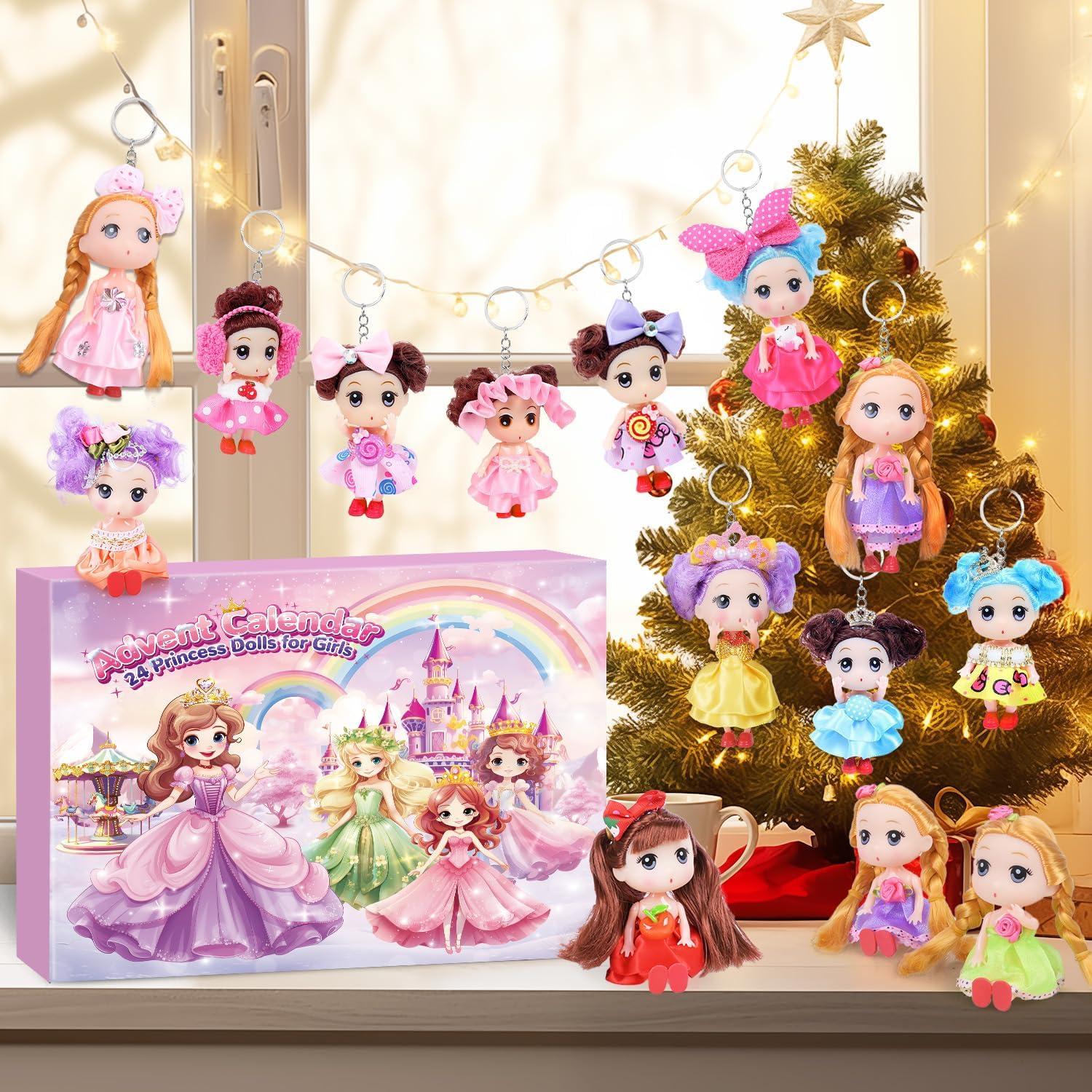 Adventskalender 2024 Prinzessinnenpuppen für Mädchen Kinder Weihnachtsgeschenk