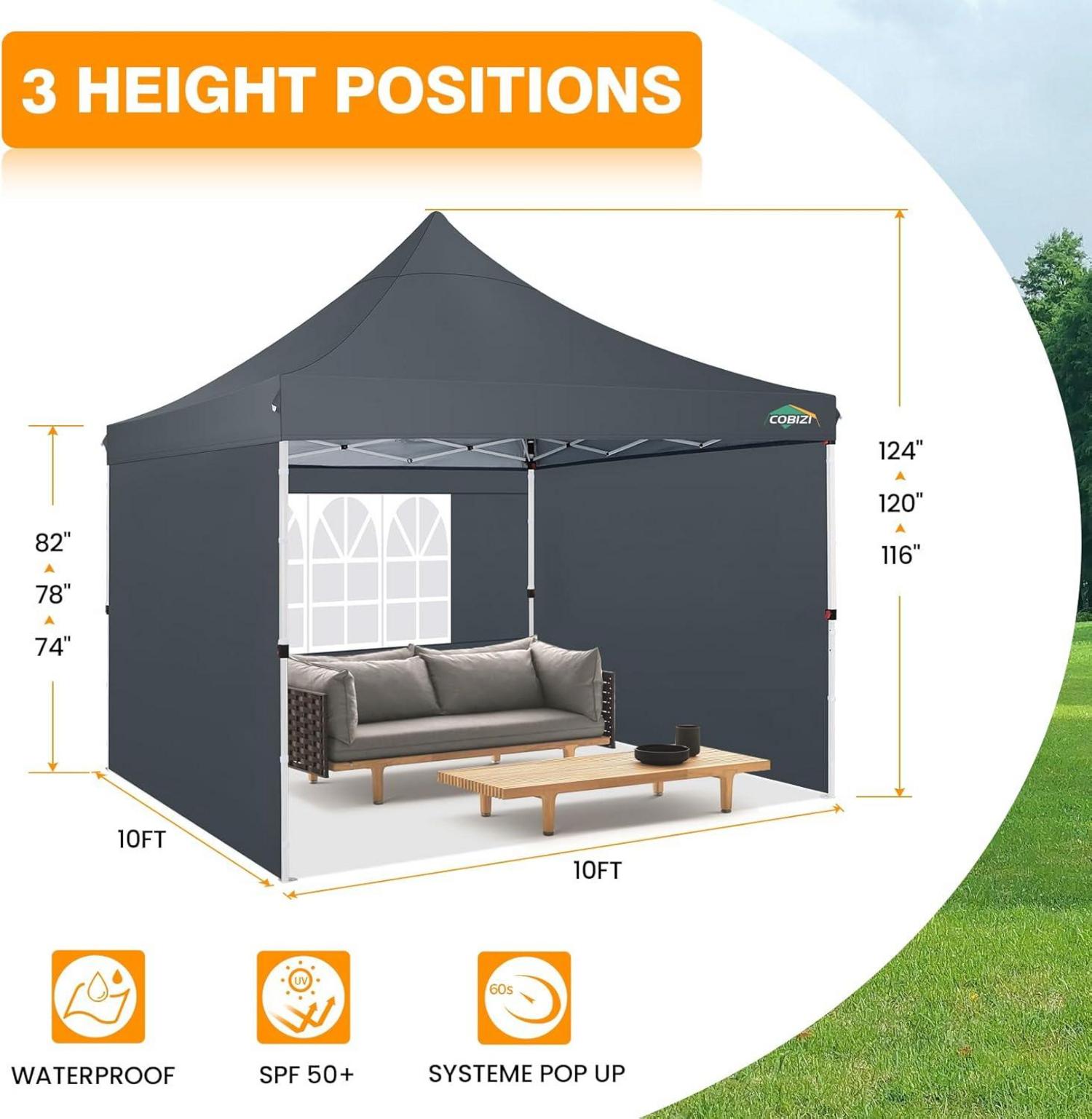 Pavillon 3x3 wasserdicht stabil mit Seitenwänden und Sandsäcke Grau