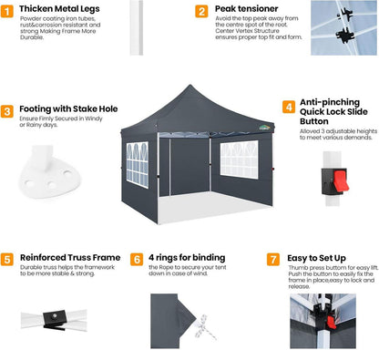 Pop-up Faltpavillon 3x3 mit 4 Seitenwänden Wasserdicht UV-Schutz