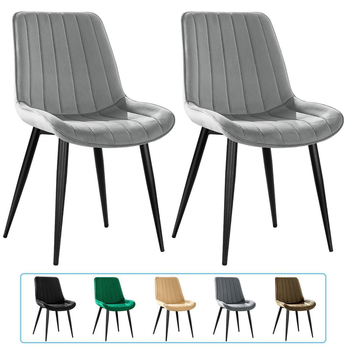 Samt Esszimmerstühle 2er Set Grau & Grau mit Metallbeinen